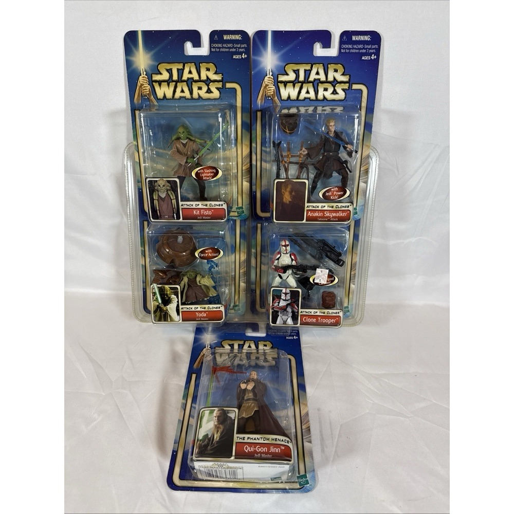 Star Wars Saga Series Action Figure Lot Yoda Anakin Kit Fisto Qui-Gon Clone NIB